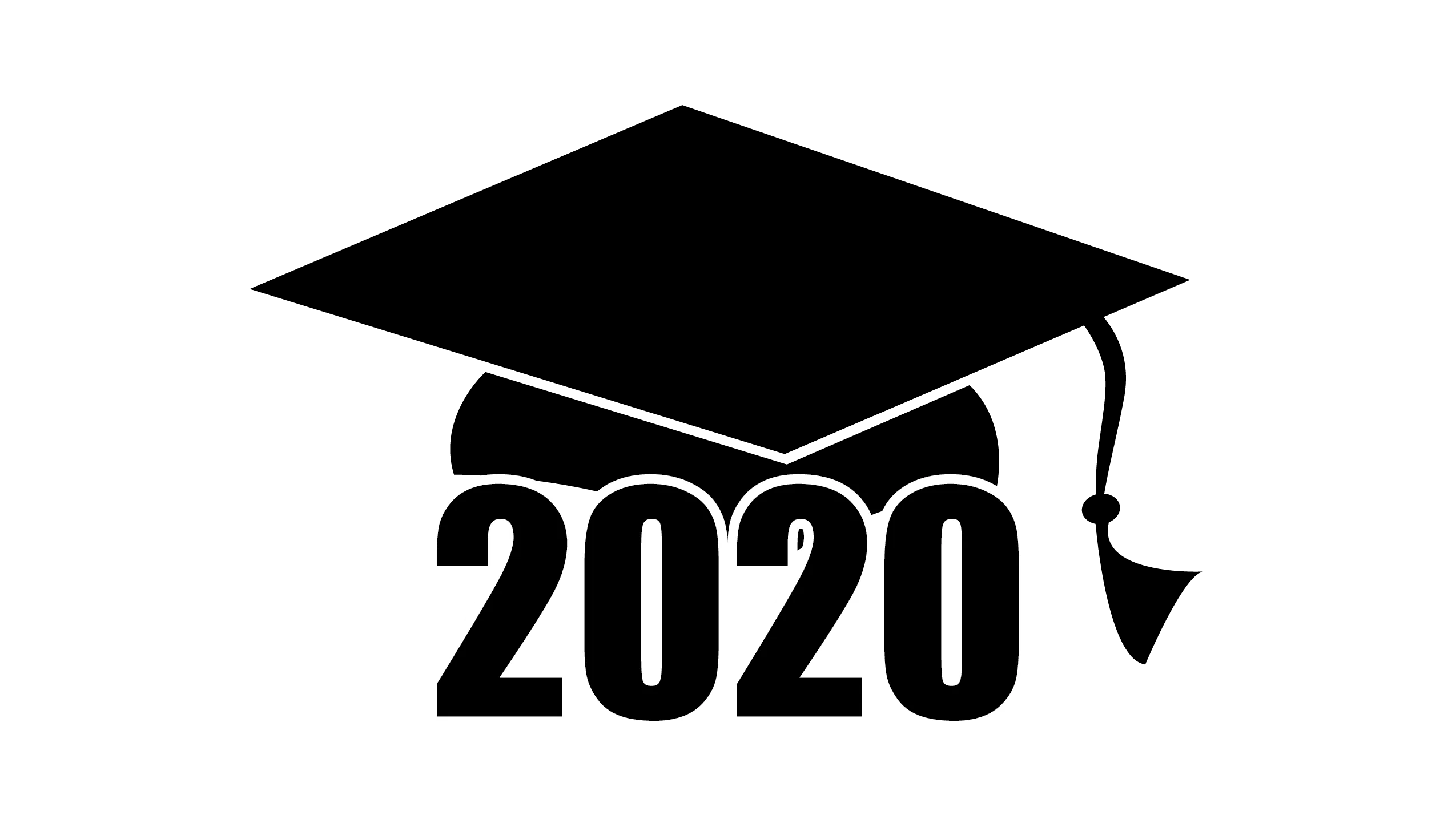 Elegant Black and White 2020 Graduation Cap Clipart Silhouette Design