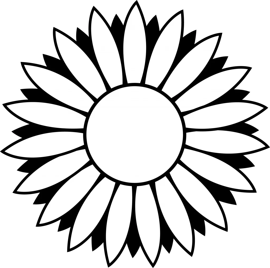 Elegant Black and White Sunflower Clipart with Symmetrical Petal Design