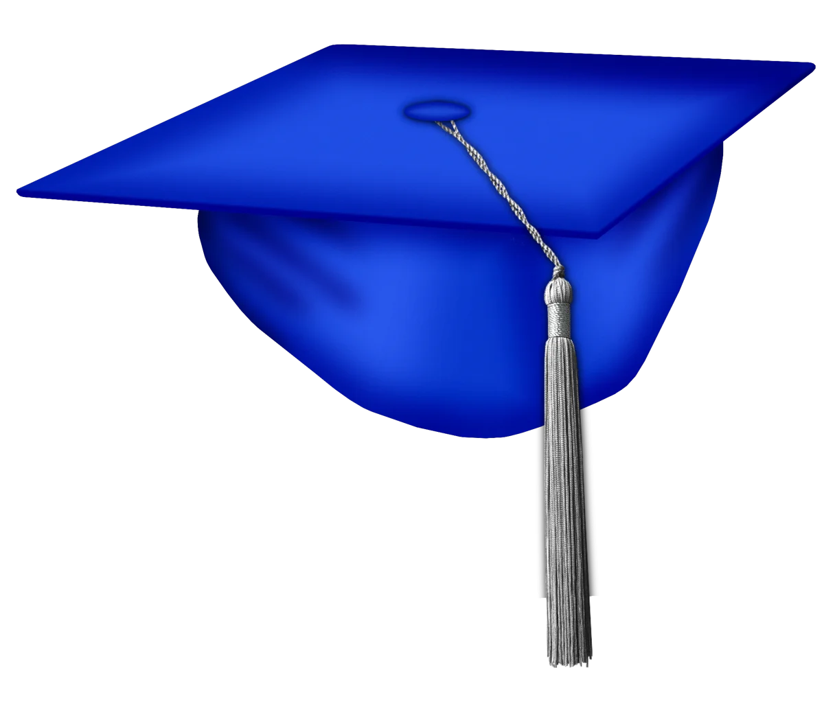 Elegant Blue Graduation Cap Clipart with Sophisticated Silver Tassel