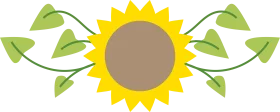 Elegant Sunflower Clipart Design with Symmetrical Green Leaf Accents