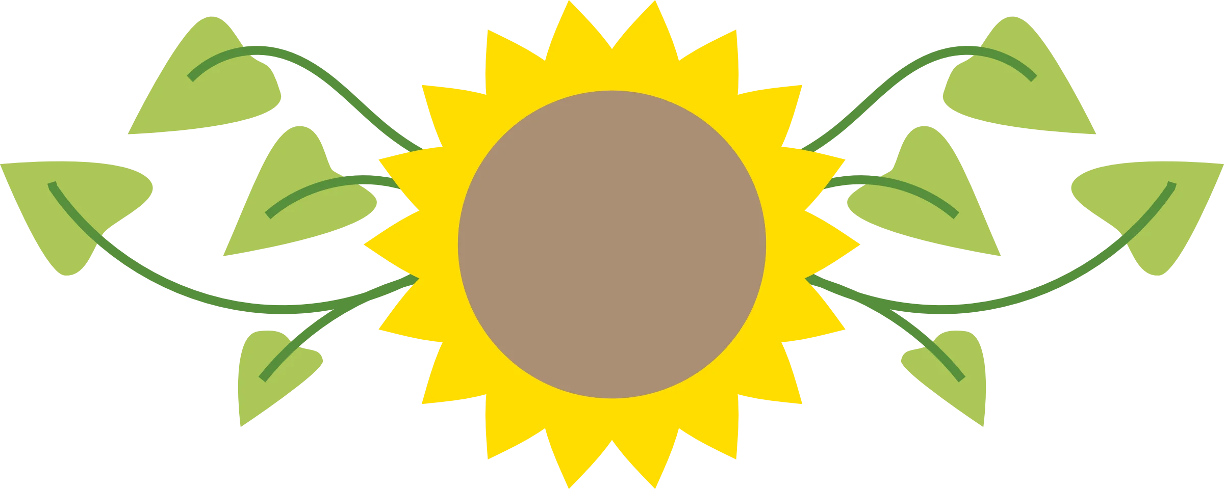 Elegant Sunflower Clipart Design with Symmetrical Green Leaf Accents