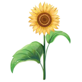 Elegant Sunflower Clipart with Radiant Petals and Lush Green Leaves