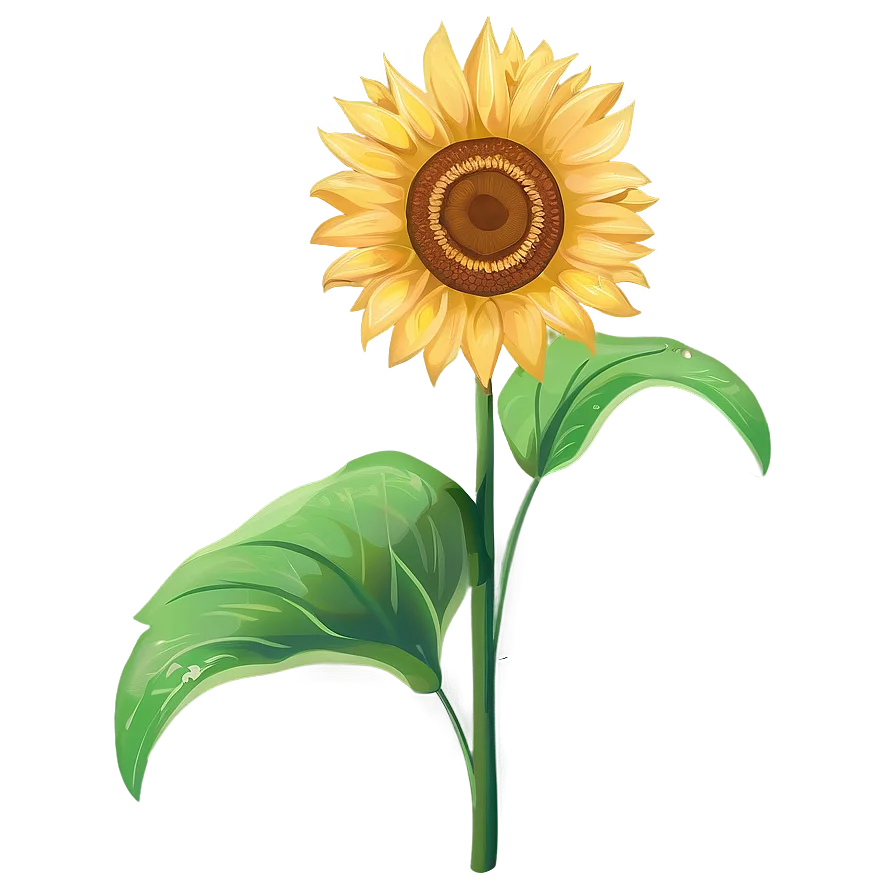 Elegant Sunflower Clipart with Radiant Petals and Lush Green Leaves