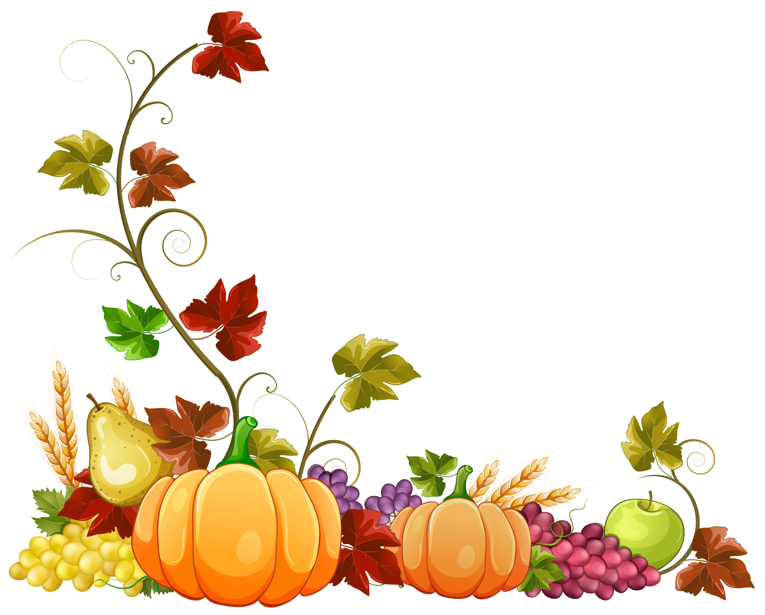 Enchanting Autumn Harvest Bounty Clipart: Pumpkins, Fruits, and Falling Leaves