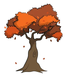 Enchanting Autumn Tree Clipart with Falling Leaves and Warm Earthy Tones
