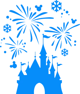 Enchanting Disney Castle Silhouette with Magical Fireworks Celebration Clipart Design