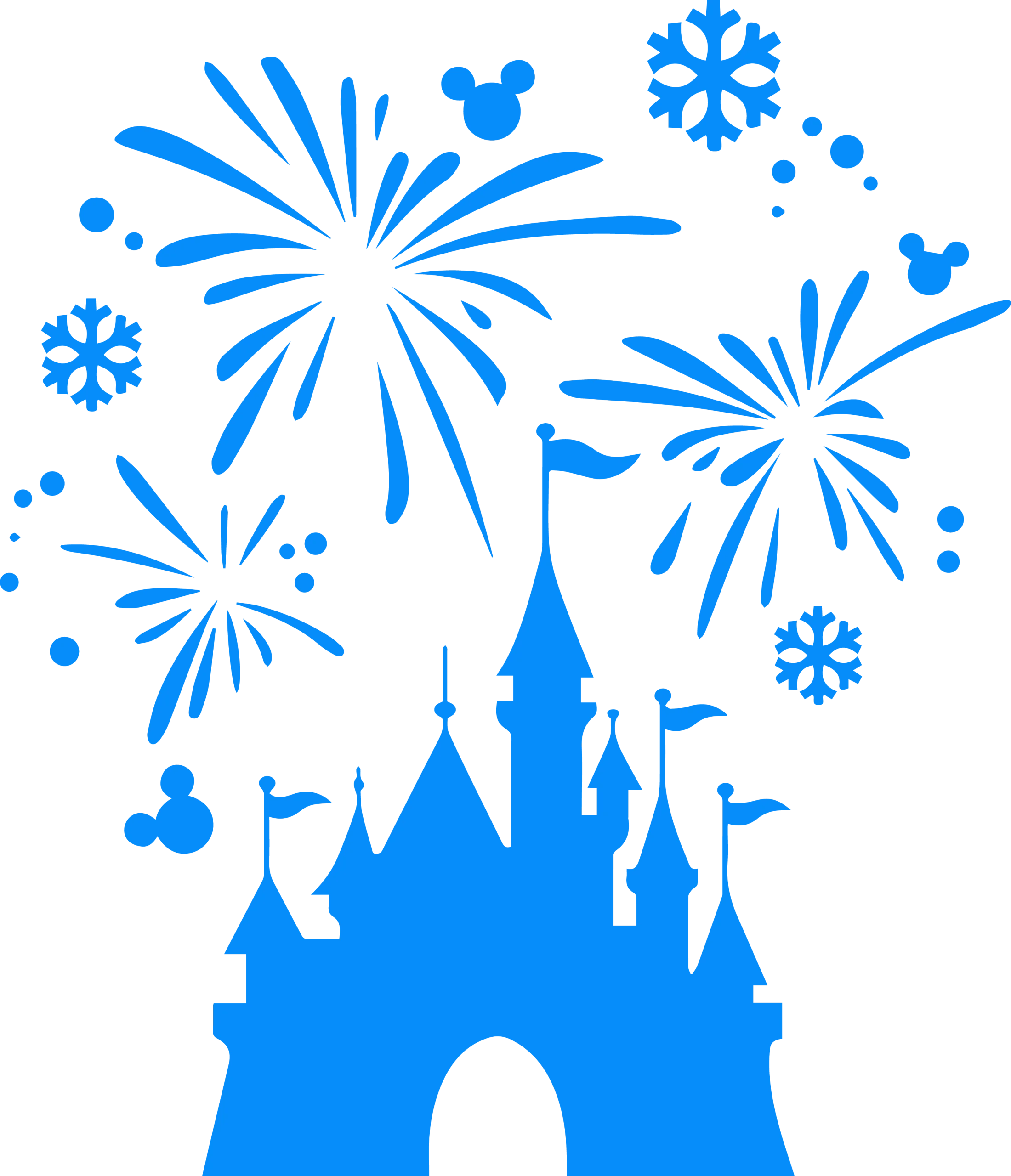 Enchanting Disney Castle Silhouette with Magical Fireworks Celebration Clipart Design