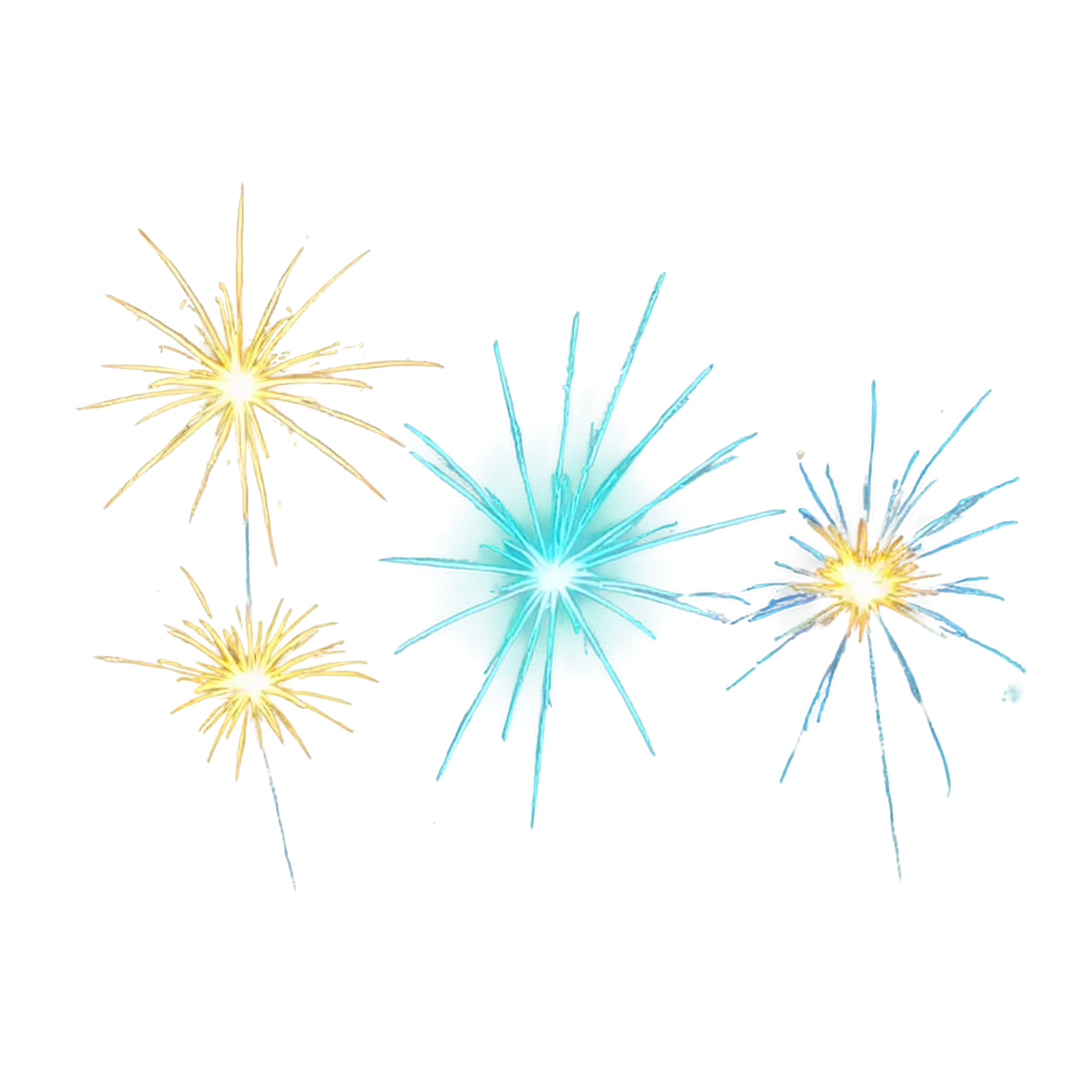 Ethereal Winter Starbursts: Delicate Fireworks Clipart with Icy Radiance