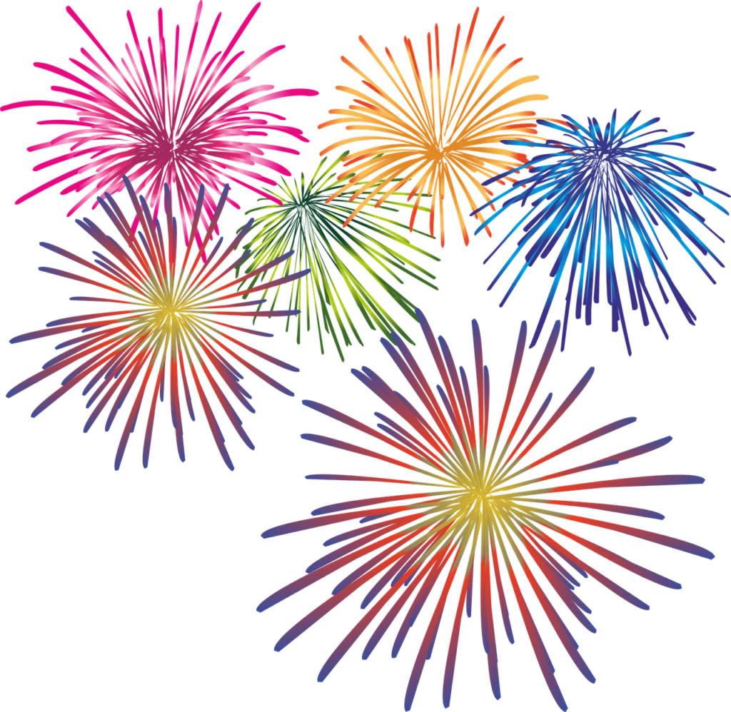 Explosive Celebration Fireworks Clipart - Radiant Bursting Stars of Color