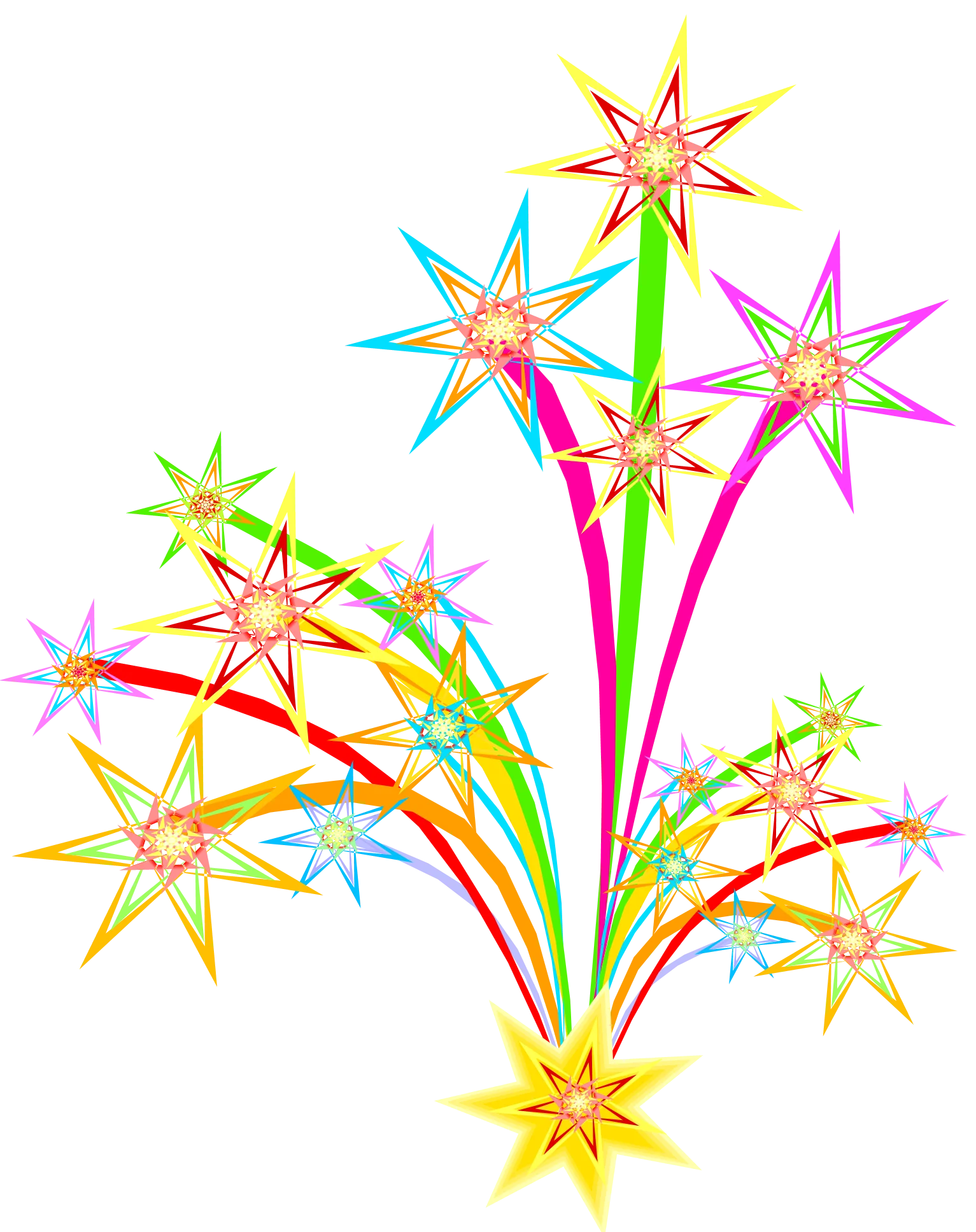 Explosive Multicolored Star-Shaped Fireworks Celebration Clipart Design