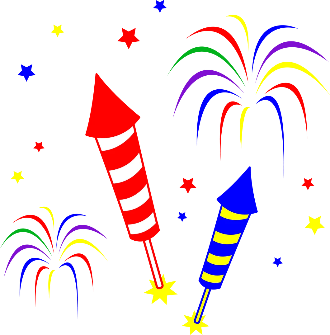 Festive Celebration Fireworks Clipart - Colorful Rockets and Explosive Stars