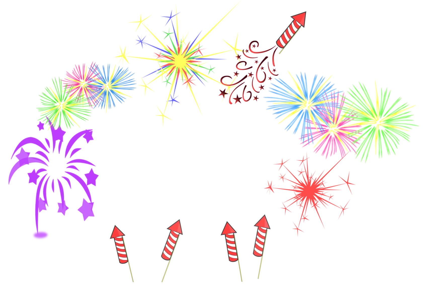 Festive Celebration Fireworks Clipart: Explosive Colors and Sparkling Display