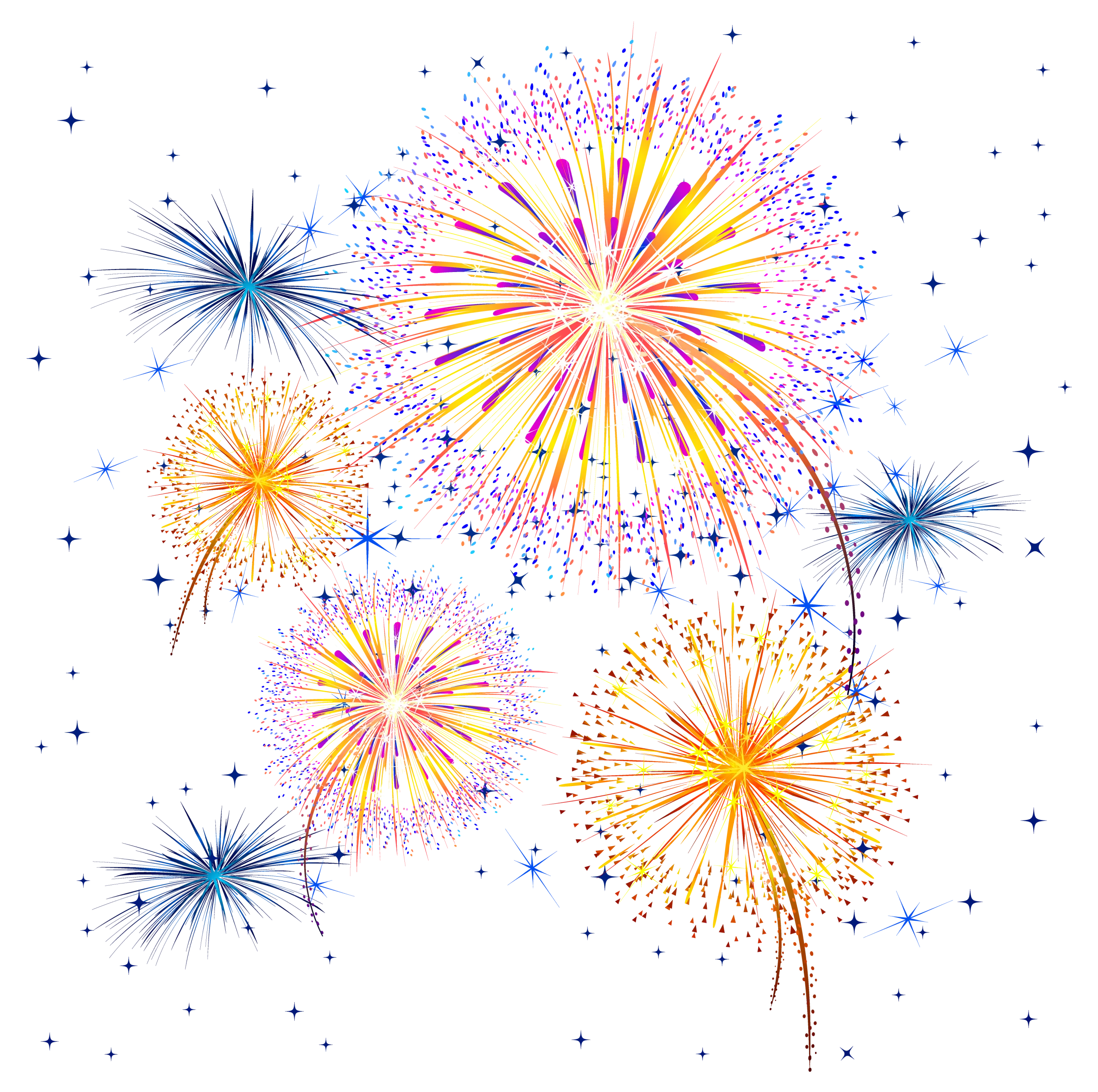 Festive Celebration Fireworks Clipart - Explosive Sparkling Night Sky Illustration