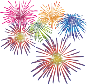 Festive Explosion of Color: Multicolored Fireworks Bursting Celebration Clipart Design
