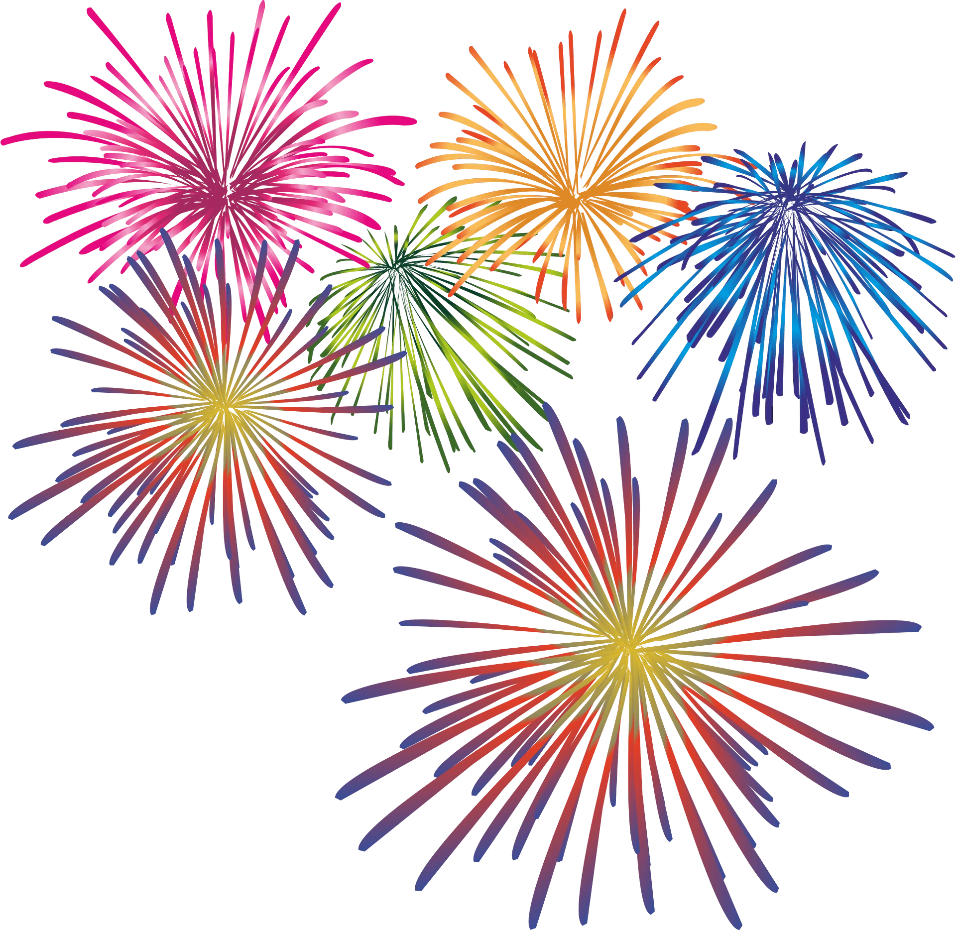 Festive Explosion of Color: Multicolored Fireworks Bursting Celebration Clipart Design