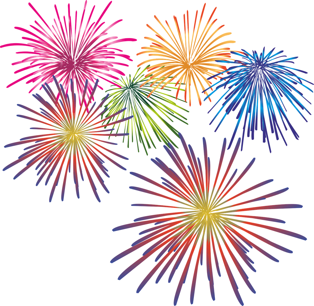 Festive Explosion of Colors: Radiant Multicolored Fireworks Clipart Design