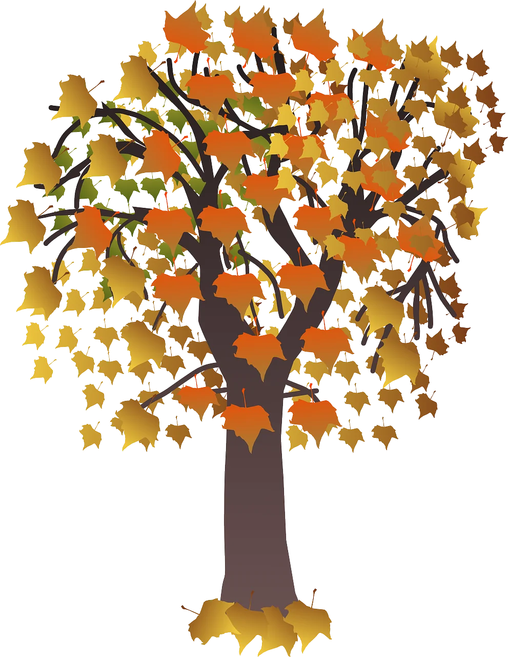 Majestic Autumn Maple Tree Shedding Golden Leaves Seasonal Clipart Illustration