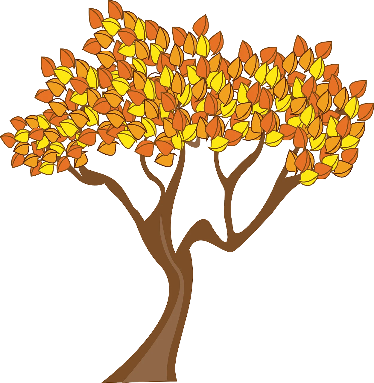 Majestic Autumn Tree Clipart with Warm Golden and Orange Foliage Silhouette