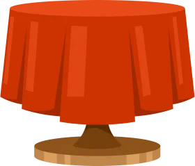 Minimalist Orange Round Table Clipart Design with Wooden Base