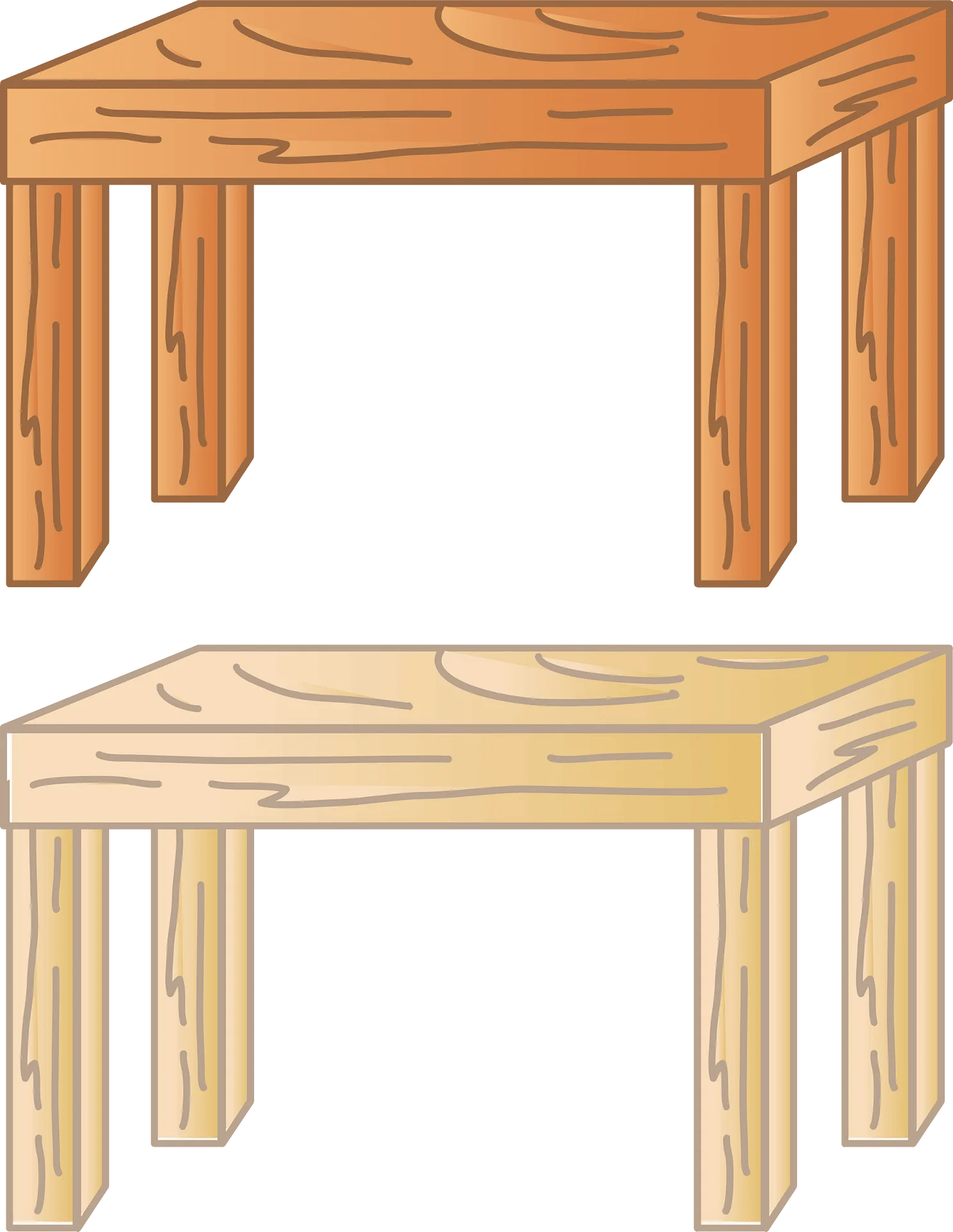 Minimalist Wooden Tables Clipart Illustration with Rustic Woodgrain Texture