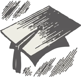 Monochromatic Graduation Cap Clipart with Stylized Sketchy Lines and Texture