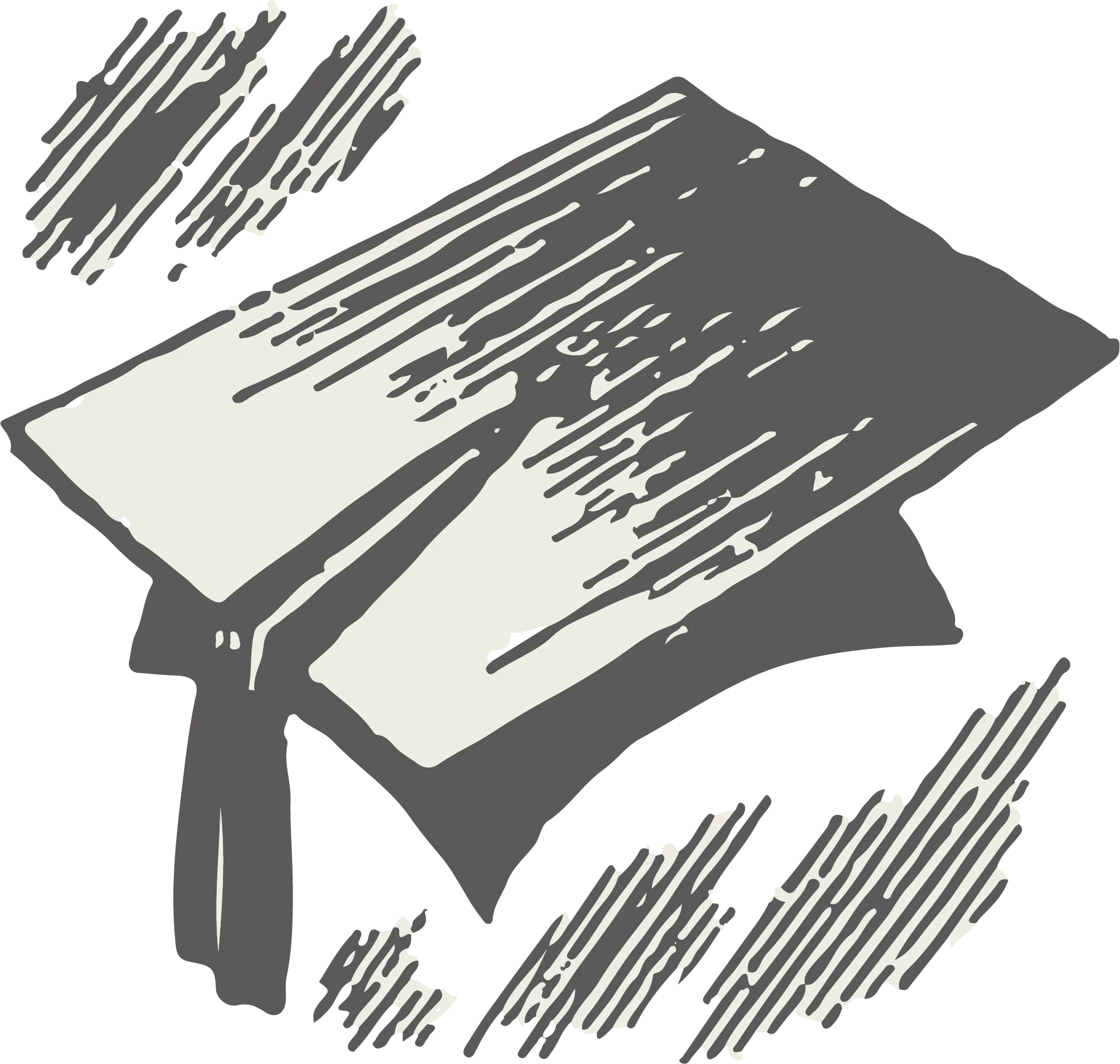 Monochromatic Graduation Cap Clipart with Stylized Sketchy Lines and Texture