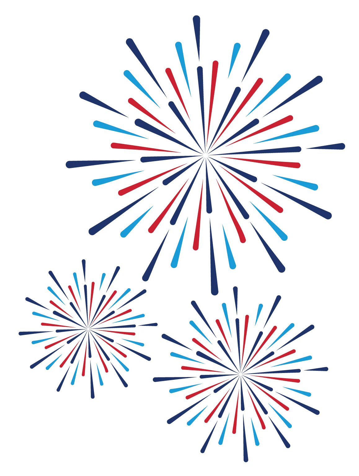 Patriotic Burst of Celebration Fireworks Clipart Design - Red, White, and Blue Sparks