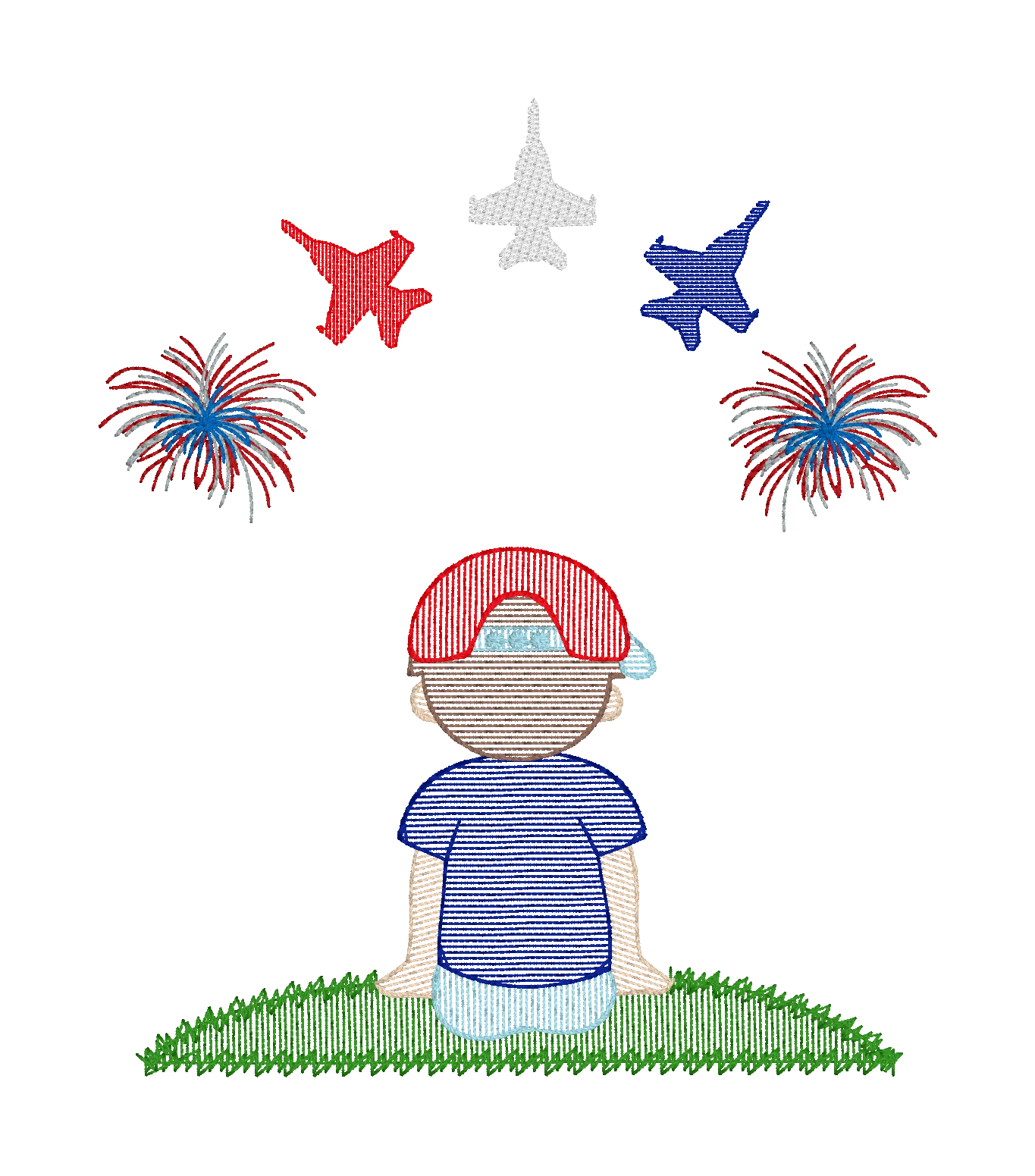 Patriotic Summer Night Sky Celebration Military Aircraft Clipart Illustration
