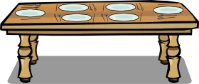 Rustic Wooden Dining Table Clipart with Elegant Turned Legs and Plate Settings