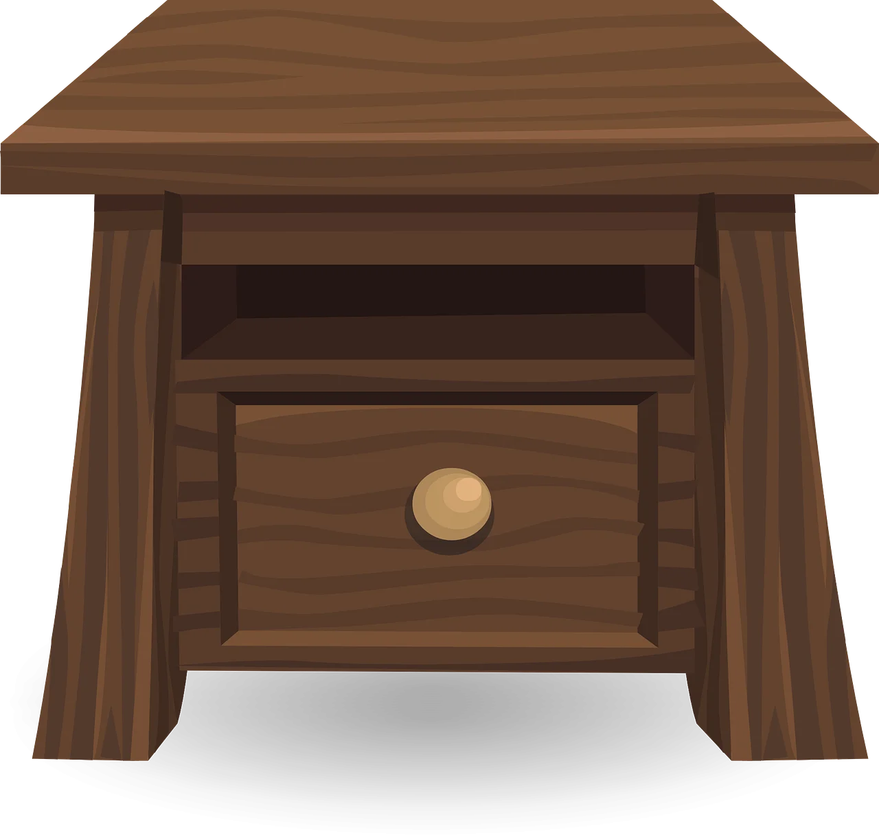 Rustic Wooden Nightstand Clipart with Single Drawer and Warm Timber Tones