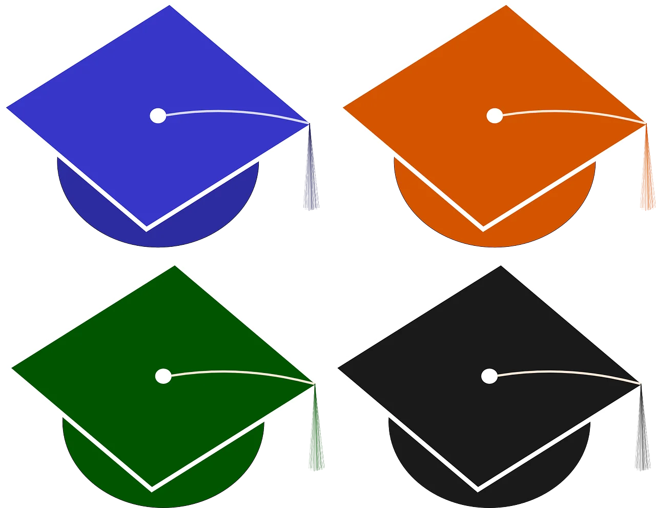 Stylish Graduation Caps Clipart Collection in Bold Contemporary Colors