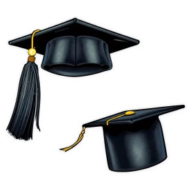 Traditional Academic Graduation Caps Clipart with Elegant Black Finish and Gold Tassel
