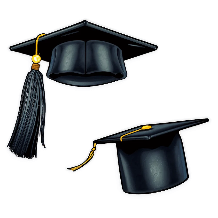 Traditional Academic Graduation Caps Clipart with Elegant Black Finish and Gold Tassel
