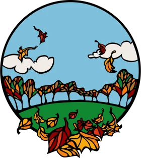 Whimsical Autumn Landscape Clipart: Dancing Leaves and Serene Skies