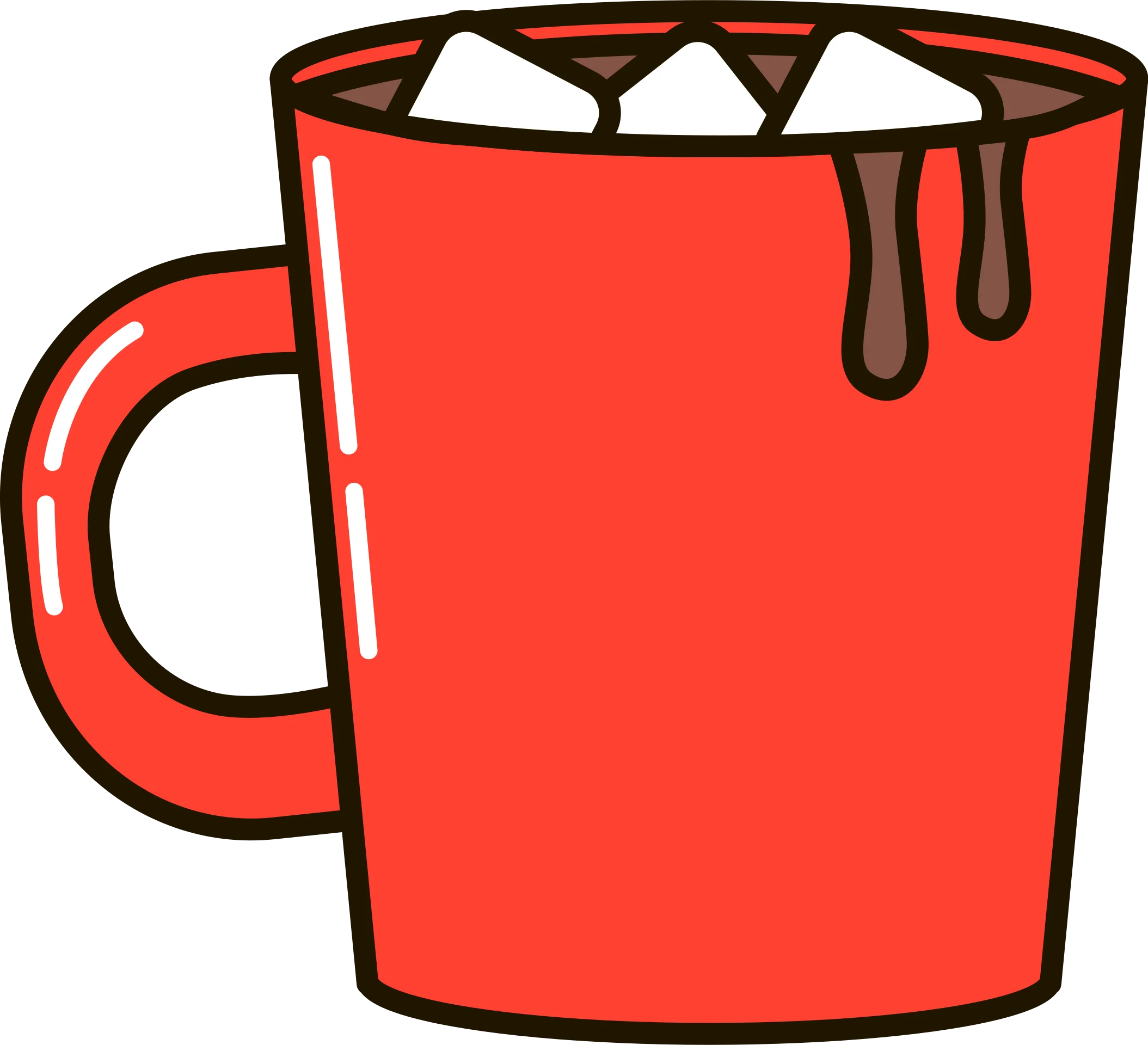 Cozy Winter Hot Chocolate Clipart with Marshmallow Delight in Bright Red Mug