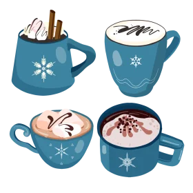 Cozy Winter Warmth: Charming Hot Chocolate Mugs Seasonal Clipart Collection
