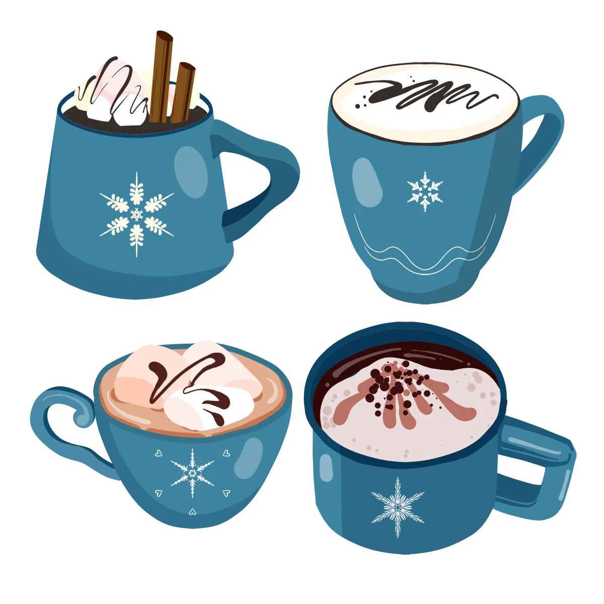 Cozy Winter Warmth: Charming Hot Chocolate Mugs Seasonal Clipart Collection