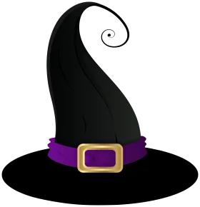 Enchanting Black Pointy Witch Hat Clipart with Purple Belt and Golden Buckle