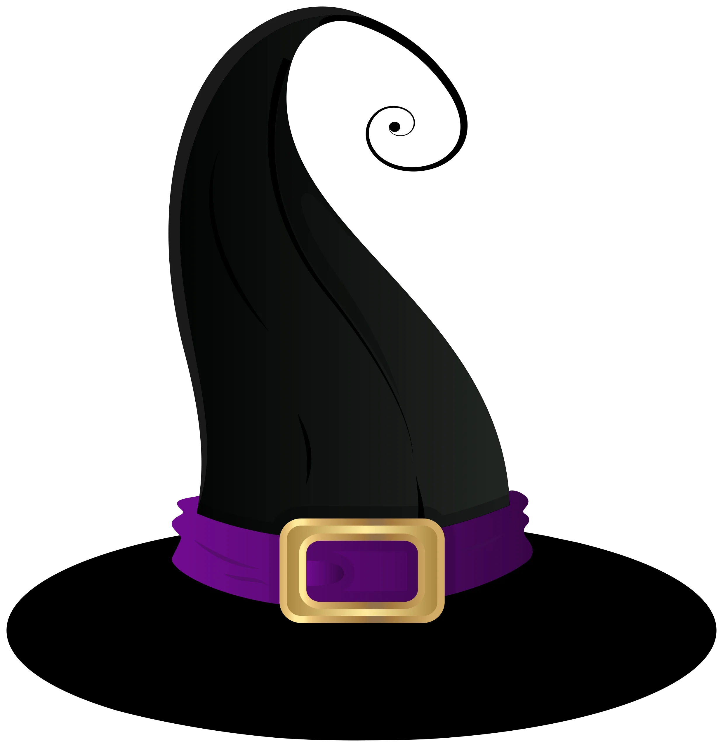 Enchanting Black Pointy Witch Hat Clipart with Purple Belt and Golden Buckle