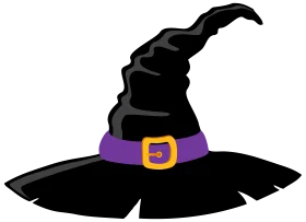 Enchanting Black Pointy Witch Hat with Purple Belt Clipart Design