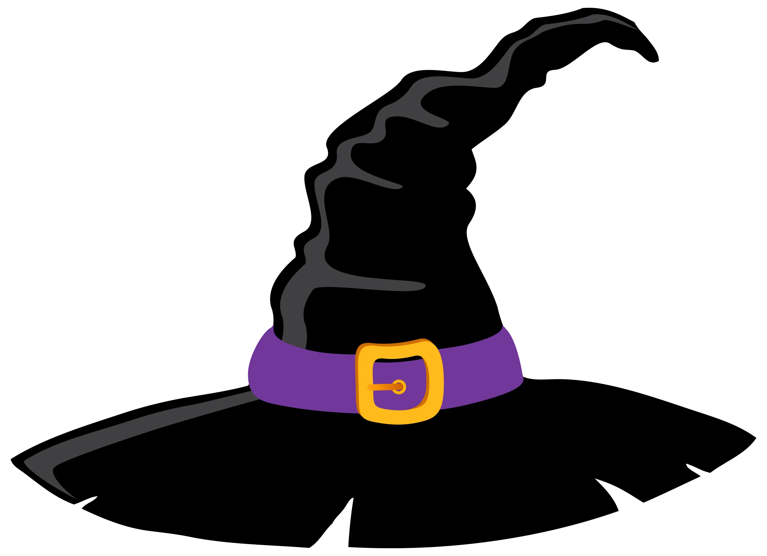 Enchanting Black Pointy Witch Hat with Purple Belt Clipart Design