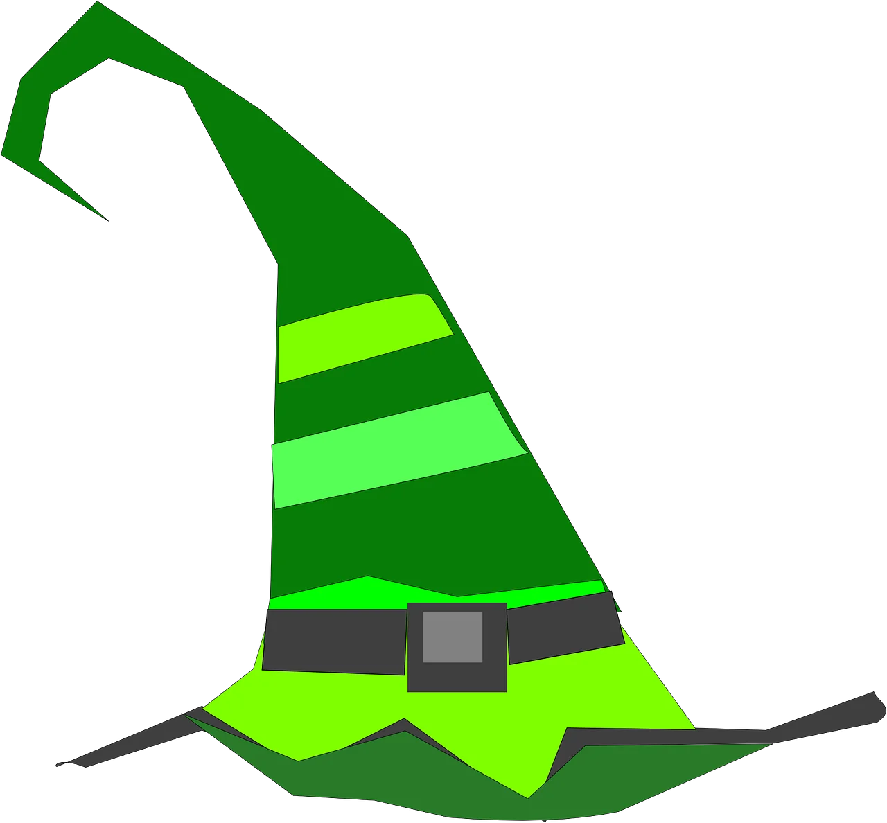 Enchanting Green Gradient Witch Hat Clipart with Pointy Curved Peak