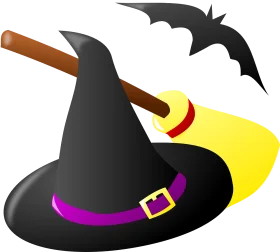 Enchanting Halloween Witch Hat and Bat Silhouette Magical Clipart Design
