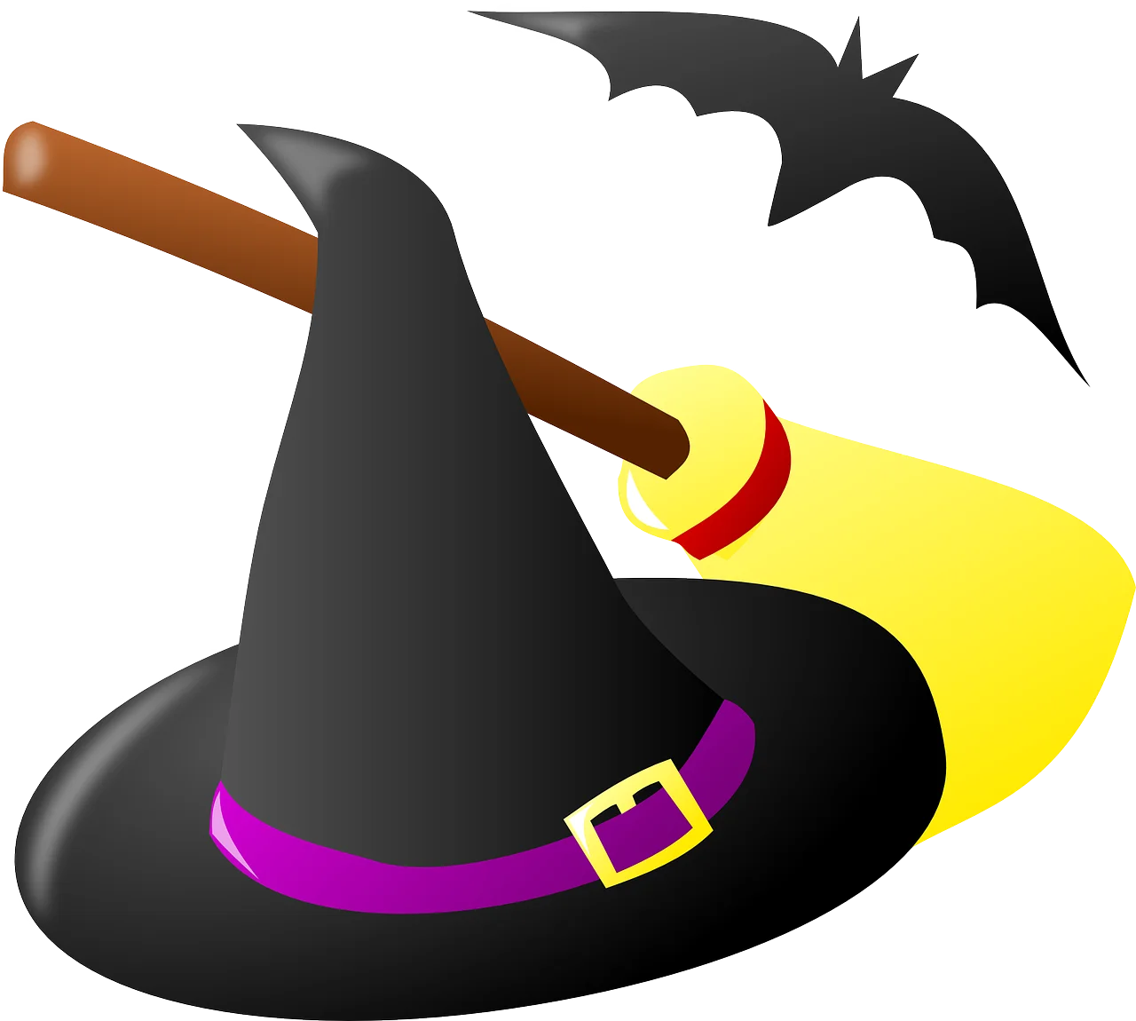 Enchanting Halloween Witch Hat and Bat Silhouette Magical Clipart Design