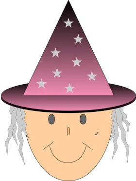 Enchanting Wizard Clipart with Starry Pink Magical Pointed Hat and Whimsical Face