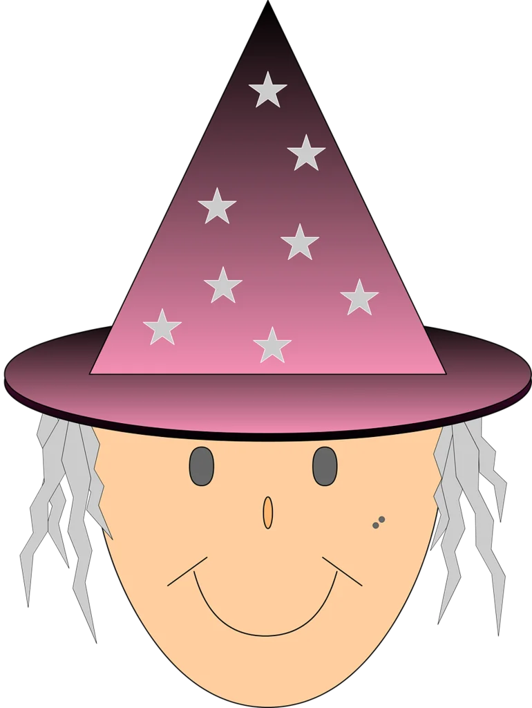 Enchanting Wizard Clipart with Starry Pink Magical Pointed Hat and Whimsical Face