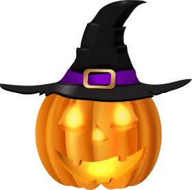 Halloween Witch Hat Adorned Jack-o'-Lantern Pumpkin Clipart Design
