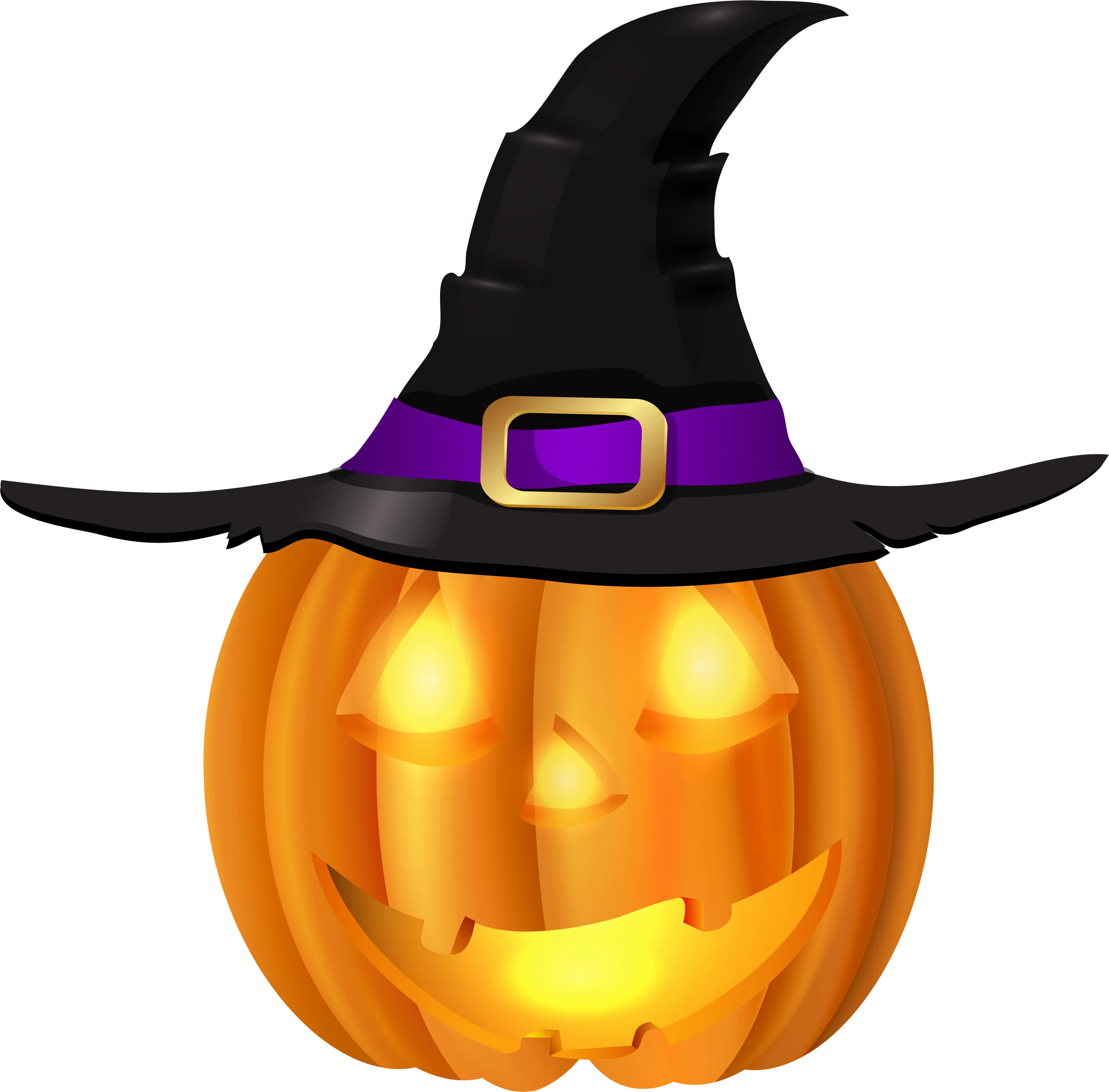 Halloween Witch Hat Adorned Jack-o'-Lantern Pumpkin Clipart Design