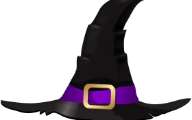Mystical Dark Witch Hat Clipart with Purple Belt and Golden Buckle