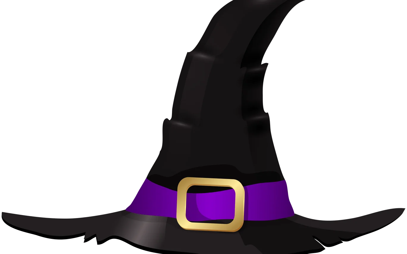 Mystical Dark Witch Hat Clipart with Purple Belt and Golden Buckle